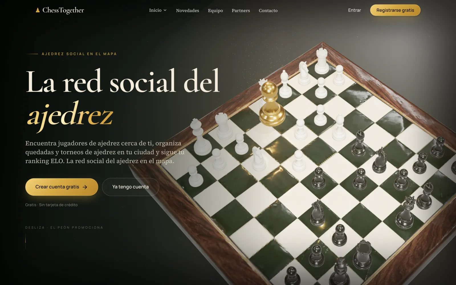 Portada de ChessTogether: «La red social del ajedrez» sobre un tablero 3D