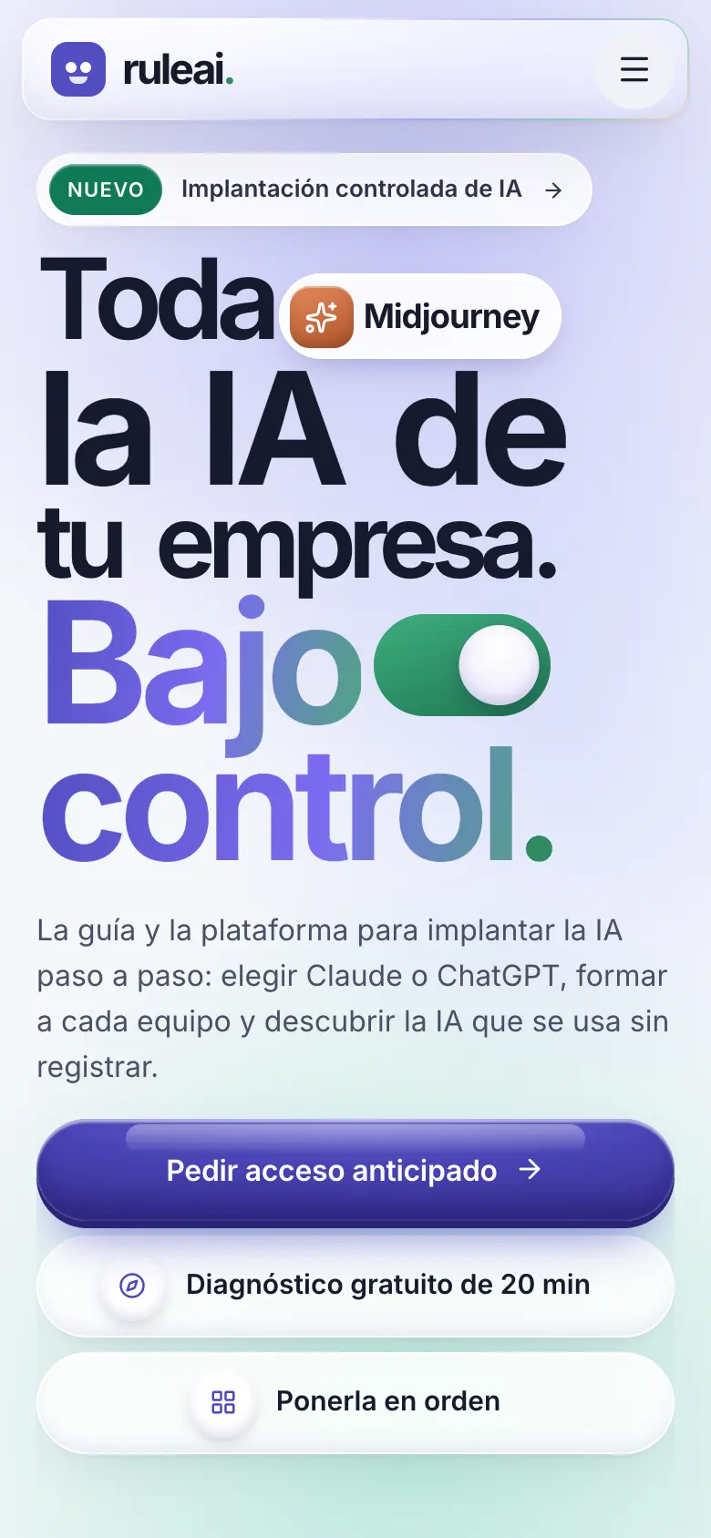 RuleAI en el móvil: «Toda la IA de tu empresa. Bajo control.»